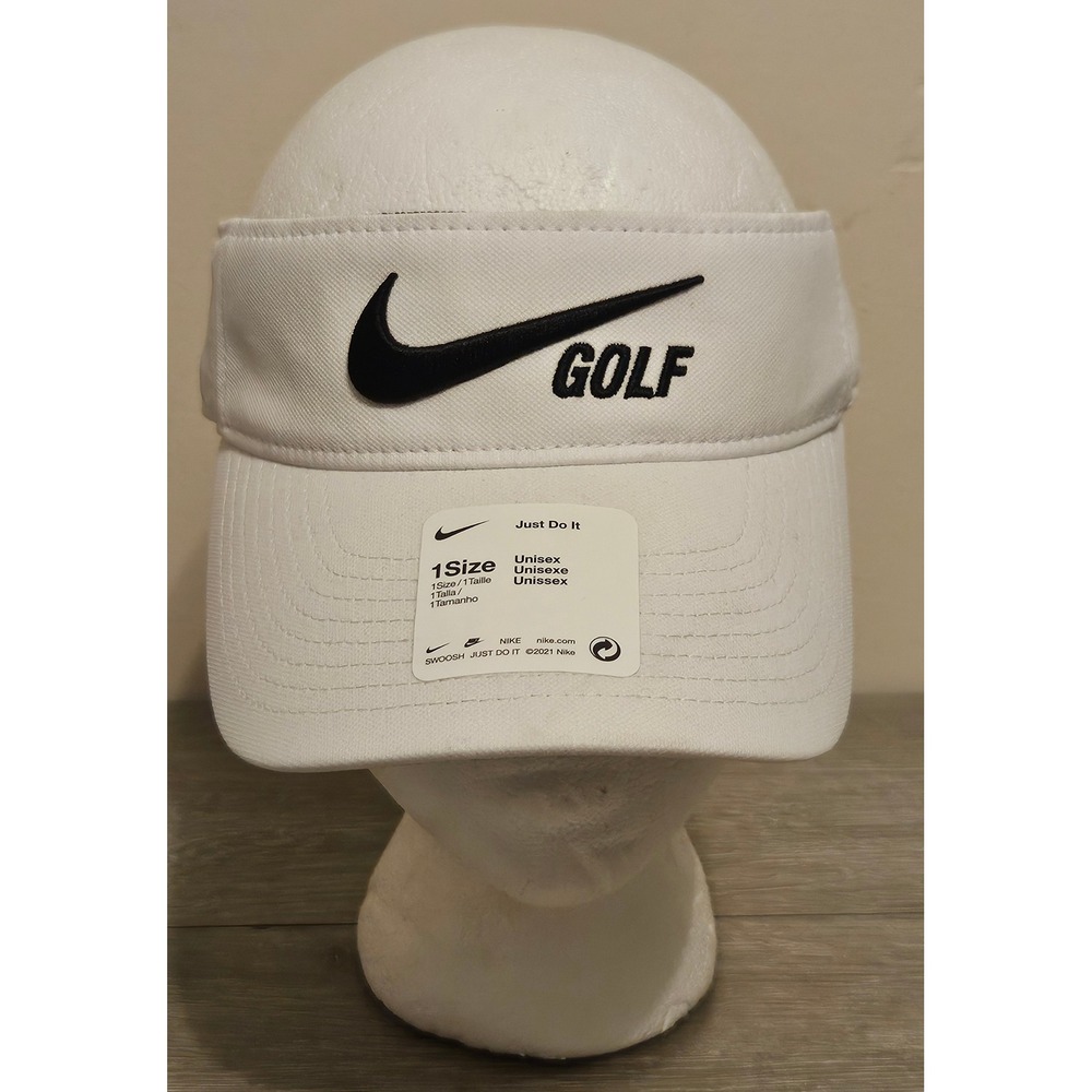 Nike Golf Dri-FIT Visor White Black Swoosh Adjustable Hat C-11129 OSFM NEW
